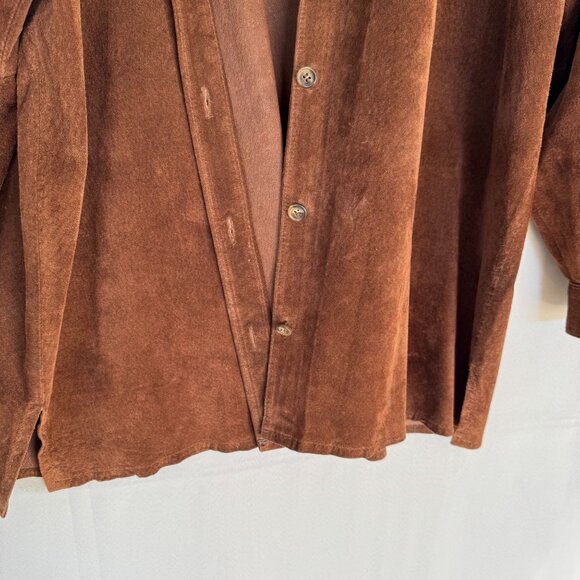 90s Vintage Express Brown Genuine Suede Leather boxy Shacket Jacket - Picture 5 of 14